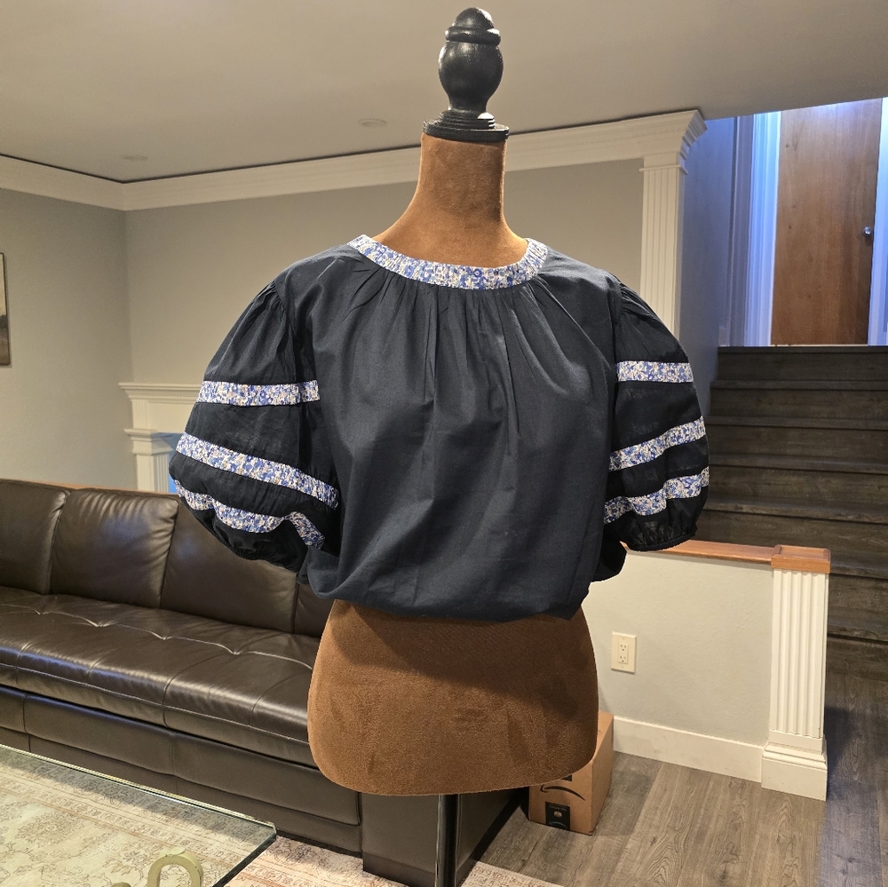 Blue Ruffled Boxy Blouse